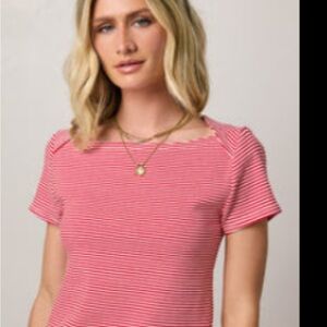 Bohme Red Striped Short Sleeve Top